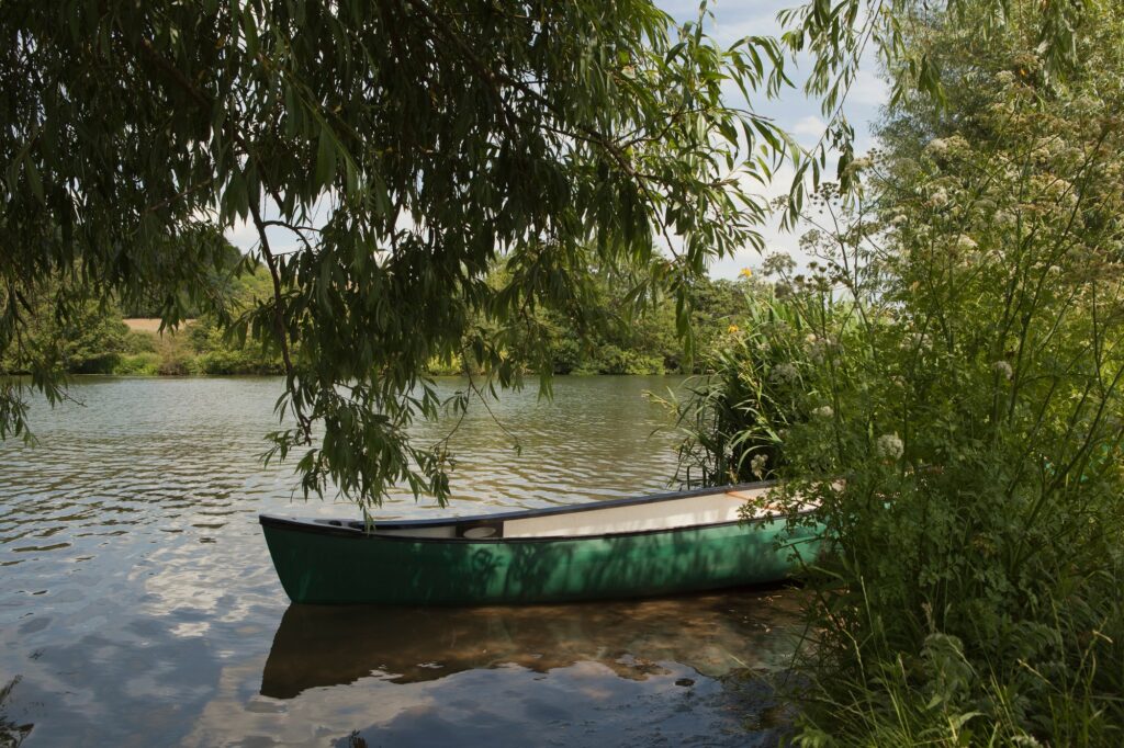 Canoe on river bank