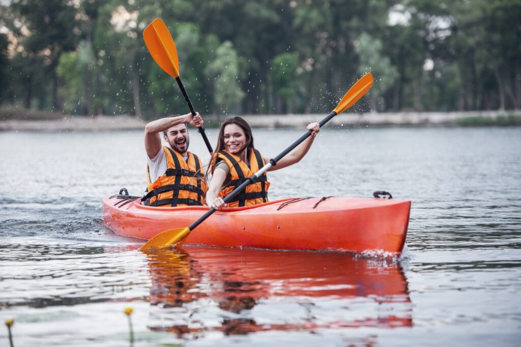 Couple travelling by kayak